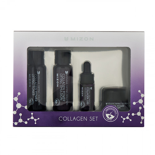 MIZON Collagen miniature SET Набор миниатюр с коллагеном: Эмульсия для лица, Тонер для лица, Сыворотка для лица, Крем для лица